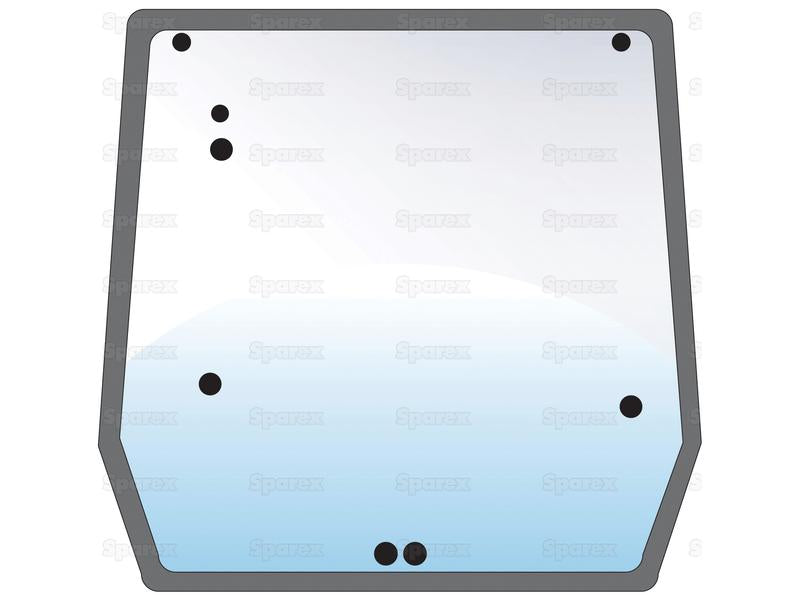 A rectangular pane of glass with seven rounded holes and a dark border, classified under Tariff Code 8708299000, named Rear Window, Sparex Part Number S.102342 from the brand Sparex.