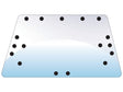 Diagram showing a trapezoidal object with 19 evenly spaced black dots on a gradient blue and white background, resembling the Rear Window (Sparex Part Number: S.102428) for Renault vehicles with 5 holes per hinge, from the Sparex brand.