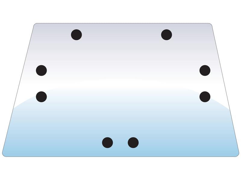 The Windscreen (Sparex Part Number: S.102468) from Sparex features a gradient blue trapezoidal shape adorned with seven symmetric black dots—three at the top and four at the bottom. Its curved design stands out prominently against a white background.