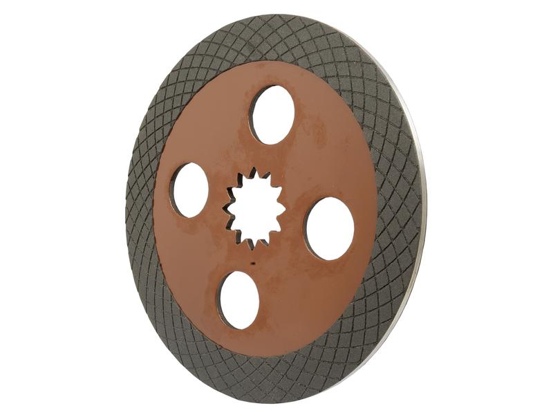 Close-up of a Sparex Brake Friction Disc (OD 327mm, Part Number: S.102734) featuring a brown center, four round holes, and one star-shaped hole. The disc has a textured, dark outer edge designed for precision braking performance.