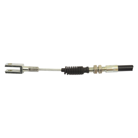 Use the Sparex Brake Cable (Sparex Part No. S.103269) for optimal performance on Massey Ferguson tractors; it features a 945mm mechanical cable with a metal loop at one end and a threaded fitting at the other, connected by a flexible section with spring. The outer cable length is 708mm.