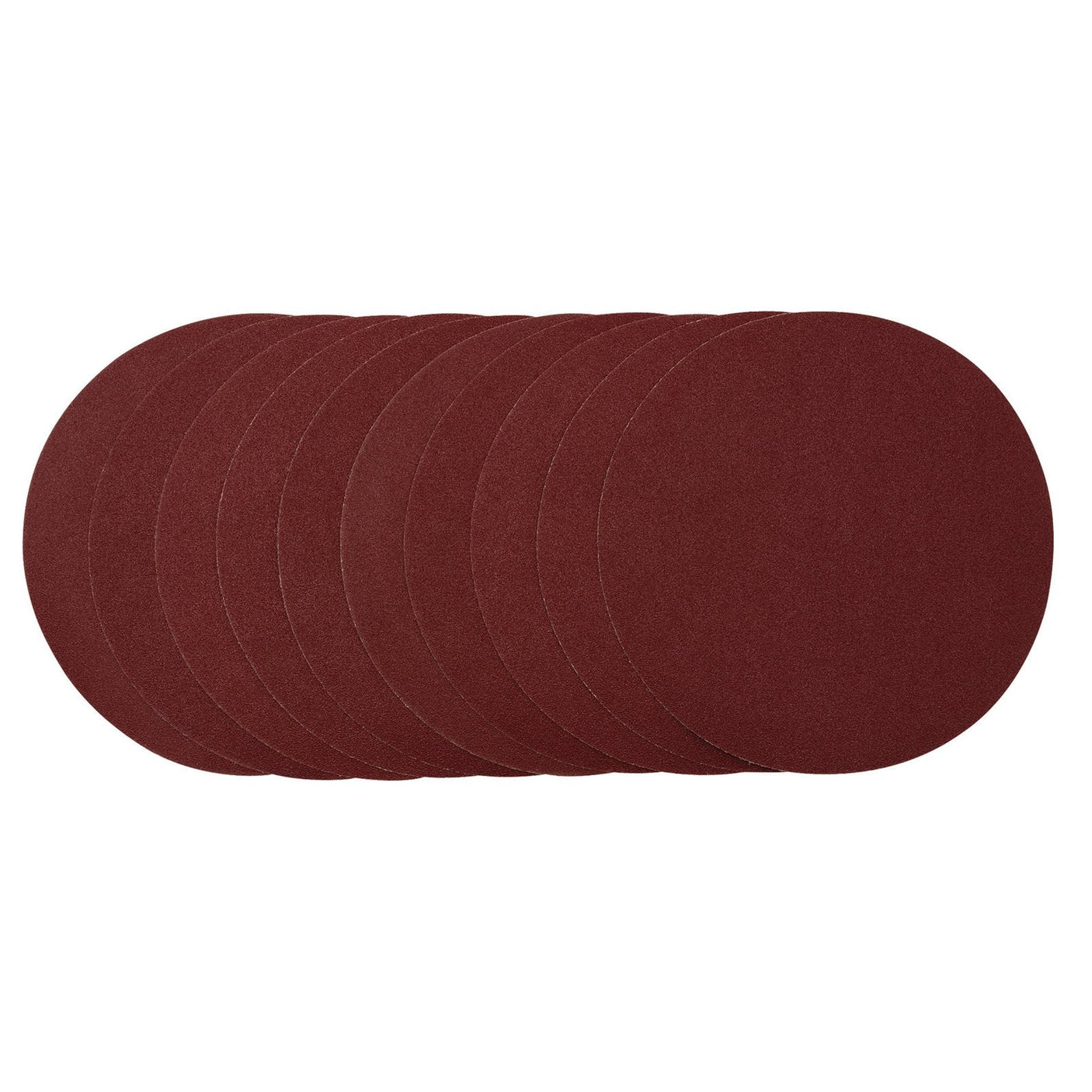 Ten Draper Sanding Discs, 230mm, 80 Grit (SDHAL230), in dark red, arranged in a slightly overlapping stack.