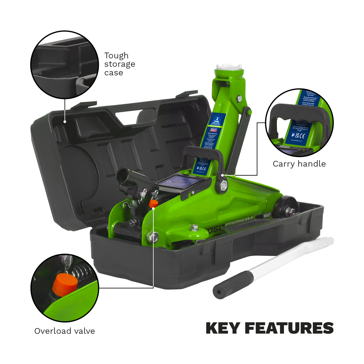 Trolley Jack 2 Tonne Hi-Vis Short Chassis with Storage Case - 1050CXDHV - Farming Parts