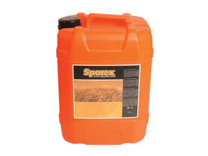 A large orange plastic container with a black cap, labeled "Sparex," holds Universal Oil 10W/30, 20 liters (Sparex Part Number: S.105861).