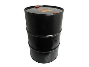 A black, cylindrical metal barrel with a sealed top, featuring a small red cap and a labeling sticker, contains Sparex's high-quality Gear Oil - Syntogear TDL 80W/90 (Sparex Part Number: S.105886), ideal for manual transmissions, in a 200-liter capacity.