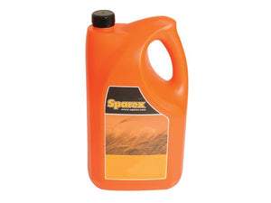 A 5-liter orange plastic jug with a black cap, labeled "Super Hydraulic HM32" by Sparex and featuring an abstract design, perfect for storing hydraulic oil.