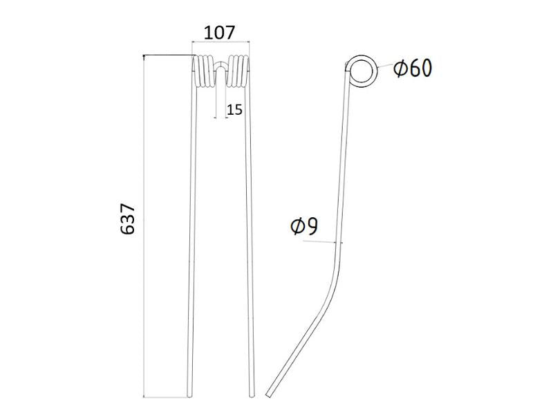 Grange & Walter Swather/Tedder Tine Length: 620mm, Width: 105mm, Ø9mm - Replacement for Daros To fit as: 6900220 | S.106221 - Product Image 2