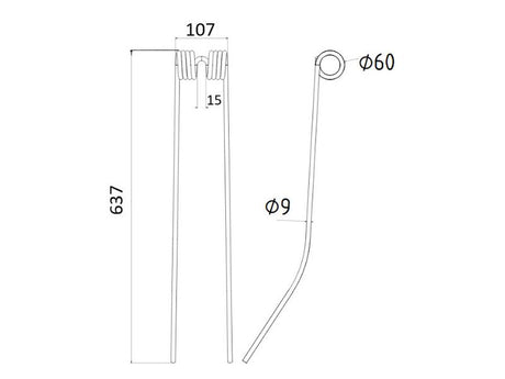 Grange & Walter Swather/Tedder Tine Length: 620mm, Width: 105mm, Ø9mm - Replacement for Daros To fit as: 6900220 | S.106221 - Product Image 2