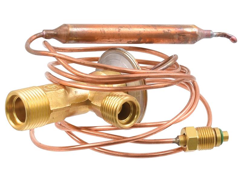 A Sparex O Ring Type Expansion Valve (Sparex Part Number: S.106830) featuring several coiled copper tubes and an equalizer tube attached.