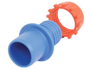 A blue plastic nozzle with a ribbed design, paired with an orange hex nut, likely used for a hose connection. Bearing the quality associated with Sparex products and available under the name "Conversion Set - Class C, HD - 1''" (Sparex Part Number: S.106928), this setup ensures a reliable and secure fit.