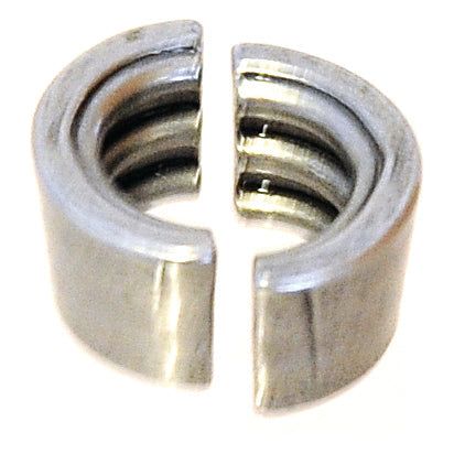 Close-up view of a metallic split-ring lock washer with two interlocking sections, resembling the precision of a Sparex Valve - Collet (Part No. S.107264).