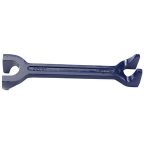 The Draper Basin Wrench, 1/2"/15mm X 3/4"/22mm Bsp - BW100 by Draper, is a blue, double-ended open-ended wrench with machined jaw faces and a textured handle, ideal for tight spaces.