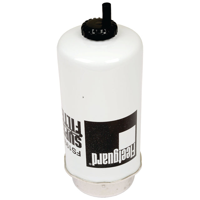 A white cylindrical filter with a black fitting on top, featuring the "Sparex" logo and text indicating it is a "Fuel Separator - Element - FS19971." This Sparex S.109177 model boasts a Micron Rating of 5, ensuring superior filtration.