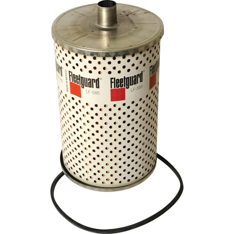 The Sparex Oil Filter - Element - LF585 (Sparex Part No. S.109489) features a perforated metal casing and an attached rubber gasket, designed for compatibility with John Deere and Case IH equipment.