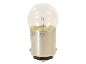 A close-up of a Sparex R5W filament light bulb with a clear glass enclosure and metallic base, highlighting its BA15d connection and compatibility with 24V systems.