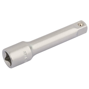 The Draper Elora Extension Bar, 1/4" Sq. Dr., 50mm - 1450-11 is a silver socket wrench extension bar with a square drive end made from durable chrome vanadium steel, featuring built-in corrosion protection.