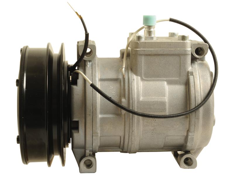 A Sparex Compressor (10PA17C) with a black belt pulley, attached wire, and green-capped valve.