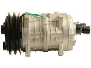 A metallic Sparex automotive air conditioning compressor (TM16HD), featuring a belt pulley and visible wiring, is showcased on a white background. This product can be identified by its Sparex Part Number: S.111915.