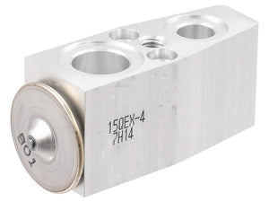 Sparex Flare Type Expansion Valve, Part Number S.111992, marked with the engraved text "150EX-4 7H14" and "B01," features a rectangular metal block with circular indents and a cylindrical end cap. For additional specifications, refer to Tariff Code 106703.