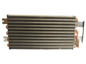 A rectangular metal condenser with multiple parallel horizontal fins and visible copper tubing on the sides, much like the durable designs you’d expect from Sparex's Condenser | Sparex Part No. S.112006.