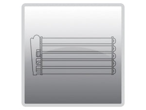 Icon showing a side view of an Evaporator with five heating elements, represented in a gray outline. Ideal for inventory descriptions involving Sparex or identifying tariff code 8708299000 (Sparex Part Number: S.112141).