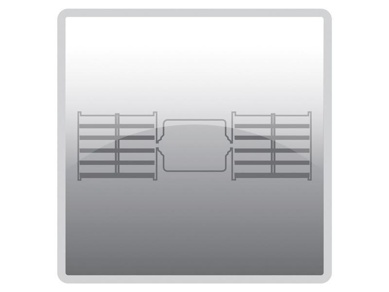 Symmetrical gray icon with two open shelves on both sides and a central whiteboard or screen between them, resembling the organization of the Sparex Blower Motor (Part Number: S.112197) for automotive use under Tariff Code 8708299000.