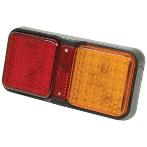 The Sparex LED Rear Combination Light, model S.112862, features two sections: a red brake/tail LED light on the left and an amber indicator light on the right. This IP67-rated tail light operates efficiently within a 12-24V range, ensuring durability and reliability in all weather conditions.