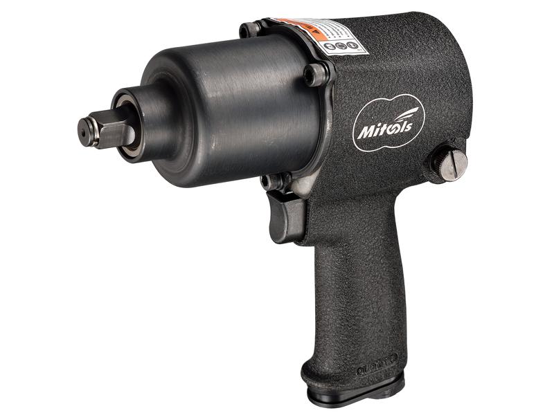 A black Sparex Air Impact Wrench 1/2'' (Sparex Part Number: S.113808) with a labeled body and ergonomic handle, featuring a heavy duty twin hammer design for efficiently tightening or loosening nuts and bolts.