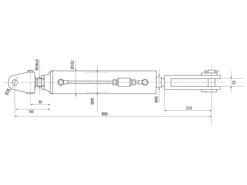 Sparex Hydraulic Levelling Box (Supplied with: Hoses) - Knuckle Ø 28mm - Fork Hole Ø 31x75mm - Min. Length: 890mm, Cylinder Bore: 90mm. | S.113930 - Product Image 2