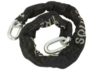 A sturdy Sparex Squire Security Chain - TC14/4, featuring a 14mm diameter chain encased in a black protective sleeve and equipped with two metal carabiner-style clips, offering superior protection with its high security rating (Sparex Part Number: S.114345).