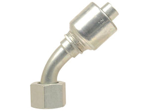 A 1/4'' x 9/16'' female 135° swept swivel metal hydraulic hose fitting with a bent tubular section and hexagonal nut, featuring the reliable Sparex Gates ORFS Hose Insert technology (Sparex Part Number: S.116395).