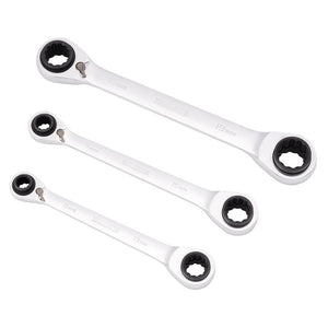 Metric 4-in-1 Reversible Double Ring End Ratchet Spanner Set (3 Piece)