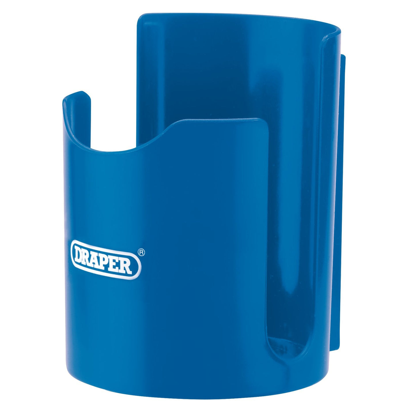 Introducing the Draper Magnetic Cup Holder - MPTCH: a blue, wall-mounted holder featuring the "Draper" logo and equipped with a powerful magnet for securely holding and organizing your items.