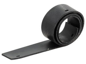 A coiled black metal strip with a flat extension at one end that has two holes, identified under tariff code 7319400000, Sealing Tape 819 X 40 X 3 by Sparex (Sparex Part Number: S.117398).