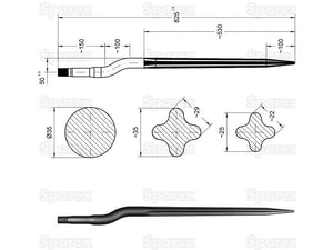 SHW Loader Tine - Cranked 830mm, Thread size: M27 x 1.50 (Star) To fit as: 300.81.012.0 | S.118493 - Product Image 3