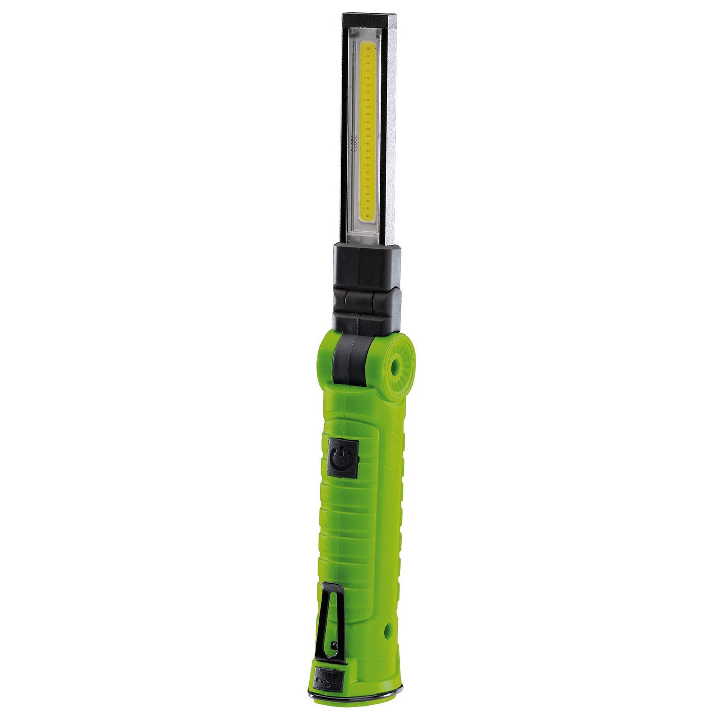 Introducing the Draper Cob/Smd LED Rechargeable Slimline Inspection Lamp, 3W, emitting 170 lumens in a sleek green design (model RIL/SL170/G). This versatile handheld lamp features a black on/off switch, an adjustable head, dual hook attachments, and a magnetic base. It also includes a USB cable for easy recharging.