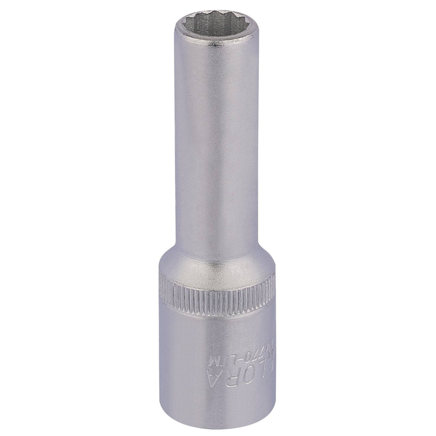 The Draper Elora Deep Bi-Hexagon Socket, 1/2" Sq. Dr., 11mm - 770-LT 11, crafted from durable chrome vanadium steel with a knurled grip near the base for enhanced handling, provides excellent corrosion protection.