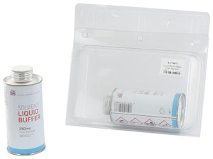 Two containers of Liquid Buffer 250ml (S.119677) from Sparex are displayed; one is out of its packaging, and the other is inside the clear plastic Agripak.