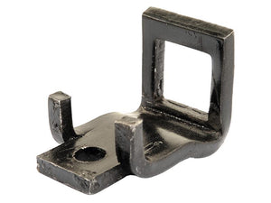 The Sparex S Tine Clamp without helper (32x10mm), suitable for 50x15mm, is a black metal bracket featuring a rectangular opening and mounting features on its base, designed to accommodate various frame sizes. Crafted to meet the highest standards, it serves as a primary OE reference for numerous applications under Sparex Part Number: S.119998 (E12554).