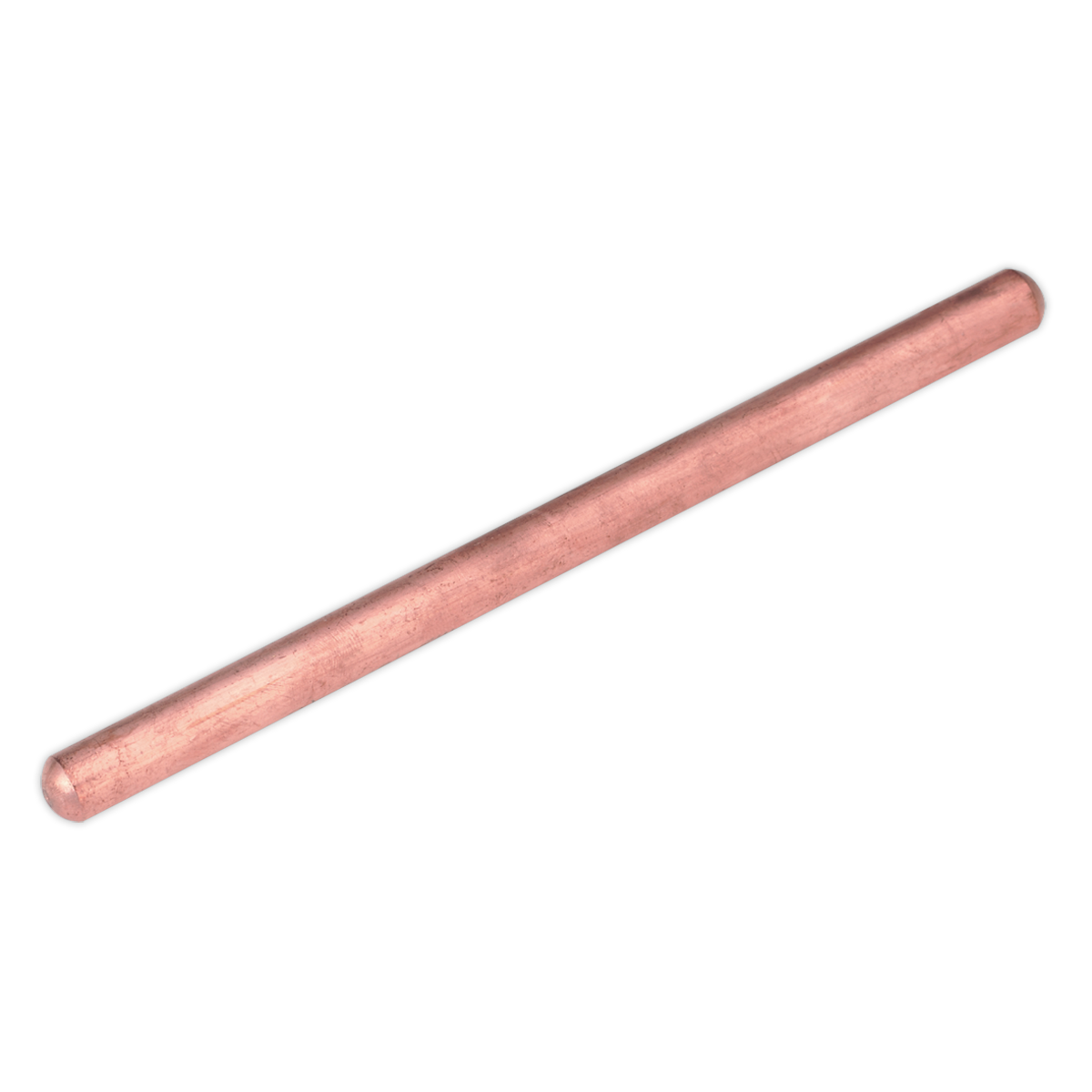 The Sealey Electrode Straight 195mm - 120/690048 is a straight, cylindrical copper rod with smooth, rounded ends, perfect for use with Sealey welders. It is shown against a plain white background.