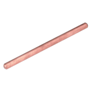 The Sealey Electrode Straight 195mm - 120/690048 is a straight, cylindrical copper rod with smooth, rounded ends, perfect for use with Sealey welders. It is shown against a plain white background.