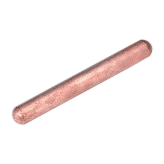 The Electrode Straight 100mm - 120/690049 by Sealey is a straight cylindrical copper rod with a smooth surface and rounded ends, shown against a transparent background, and is often used as an electrode in Sealey welders.