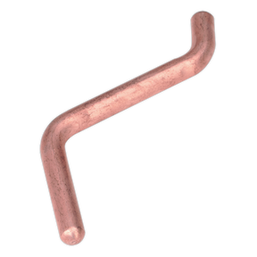 A bent copper electrode with one end angled upwards in a 70 x 100mm curve, perfect for precise applications involving Sealey welders (Sealey Electrode Angled 120/690051).