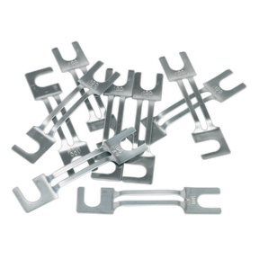 A scattered pile of Sealey Fuse 100A 99 x 20mm clips, resembling a collection, overlaps each other against a plain background.
