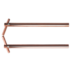 Two copper plumbing pipes aligned parallel to each other, connected at one end by a shorter horizontal pipe with T-shaped fittings, resemble the precision of Sealey's Spot Welding Arms 350mm Inclined Electrode Holder - 120/803153.