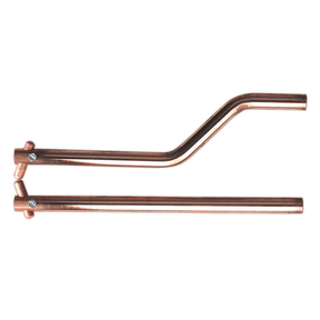 Two Sealey 350mm Spot Welding Arms with Curved Electrode Holders (product code 120/803154) joined with screws, one bent at a 90-degree angle and the other straight, viewed against a white background. These robustly constructed arms are ideal for heavy-duty spot welding applications.