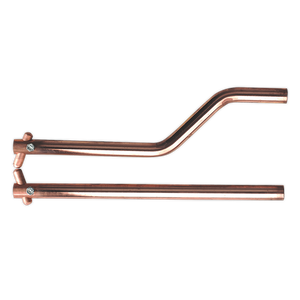 Two Sealey 350mm Spot Welding Arms with Curved Electrode Holders (product code 120/803154) joined with screws, one bent at a 90-degree angle and the other straight, viewed against a white background. These robustly constructed arms are ideal for heavy-duty spot welding applications.