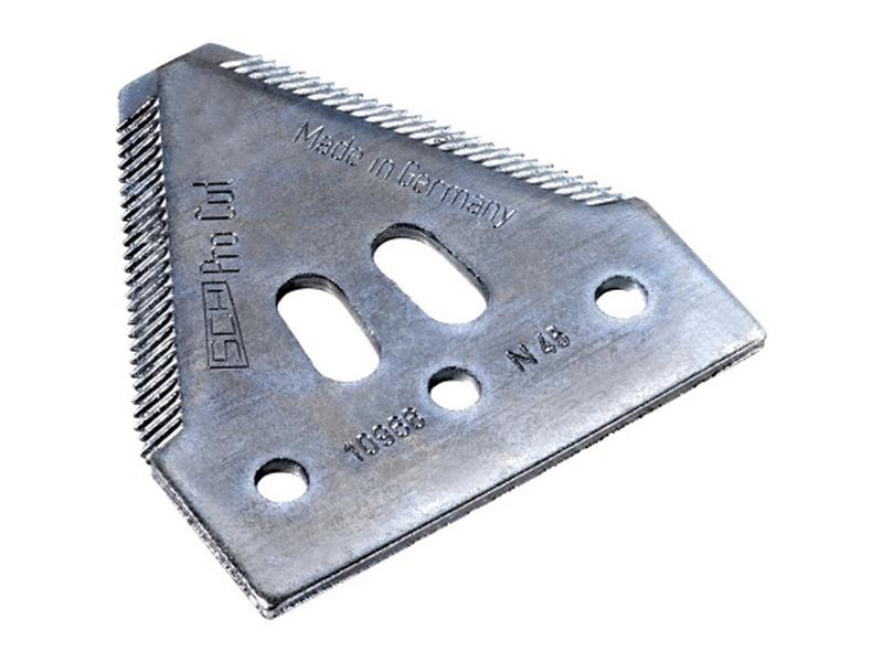 Schumacher Knife section - over serrated - 80.5x76x2.7mm - Hole Ø6.5mm - Hole centres 51.5mm - Replacement forAGCO, Case IH, Deutz-Fahr, Dronningborg, John Deere, Laverda, Massey Ferguson | S.12010520 - Product Image 1
