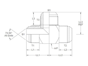 Sparex Hydraulic Tee Piece 9/16'' JIC Male x 9/16'' JIC Male x 9/16'' JIC Male | S.12032 - Product Image 2