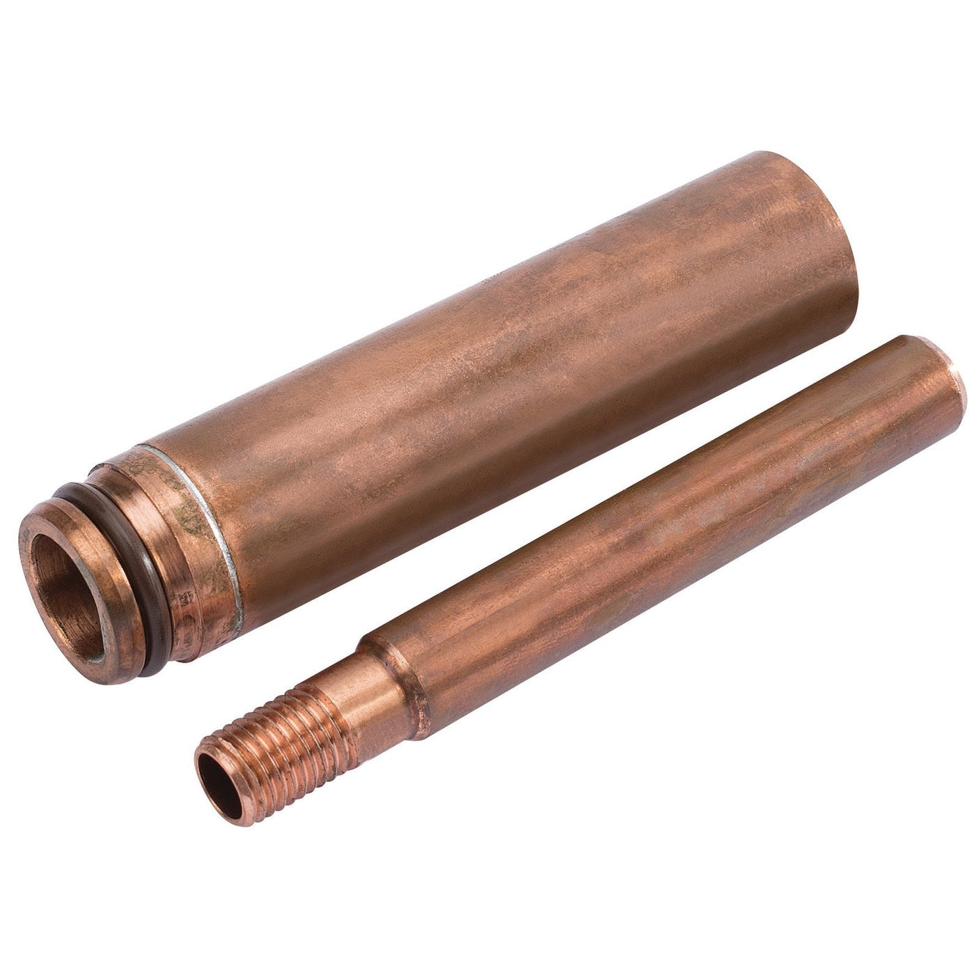 The Draper Focus Coil-Straight With Extender - AIHT1 product features two copper pipes: one with threading at the end and the other with a smooth end and a rubber ring near its top.